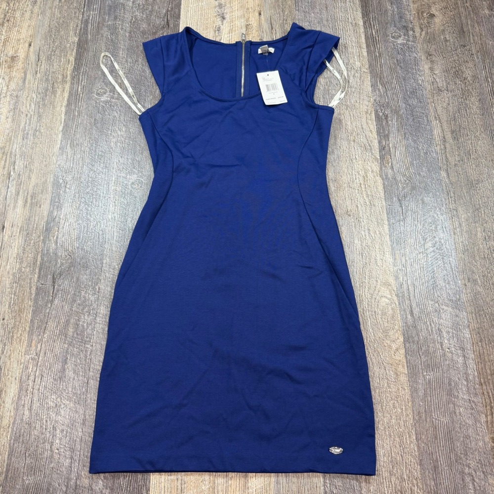 Guess Lori Solid Dress Womens Small Electro Blue Cap Sleeve Sheath